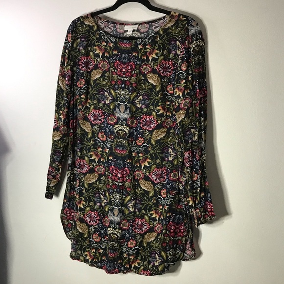 J. Jill Womens Dark Romantic Whimsical Floral Long Tunic Top Small Whimsygoth - Picture 2 of 9